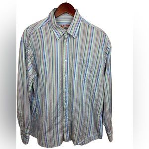 Bugatchi Men’s Large Multicolored Vertical Striped Long Sleeve Button Up Shirt.